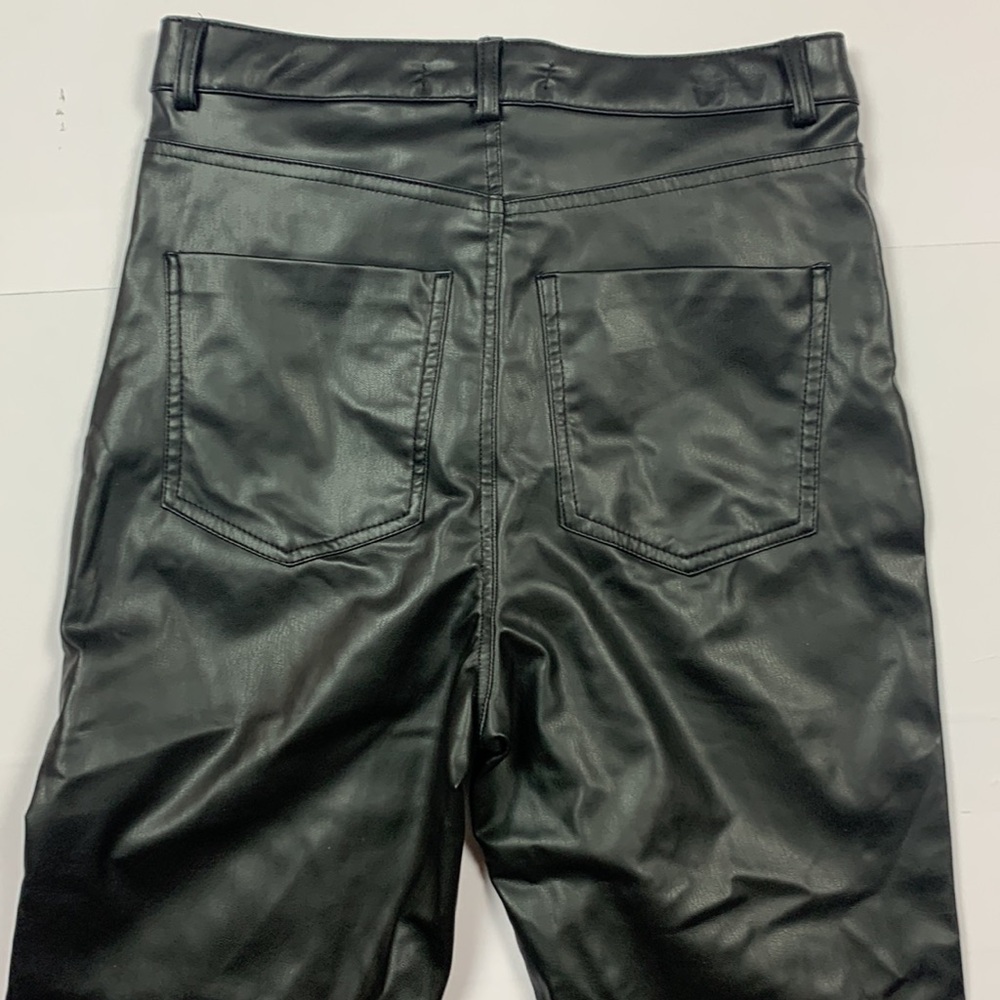 Zara Faux Leather Black Flare Trousers High Waist Pants Slits by Hem Size 4 - Picture 7 of 9